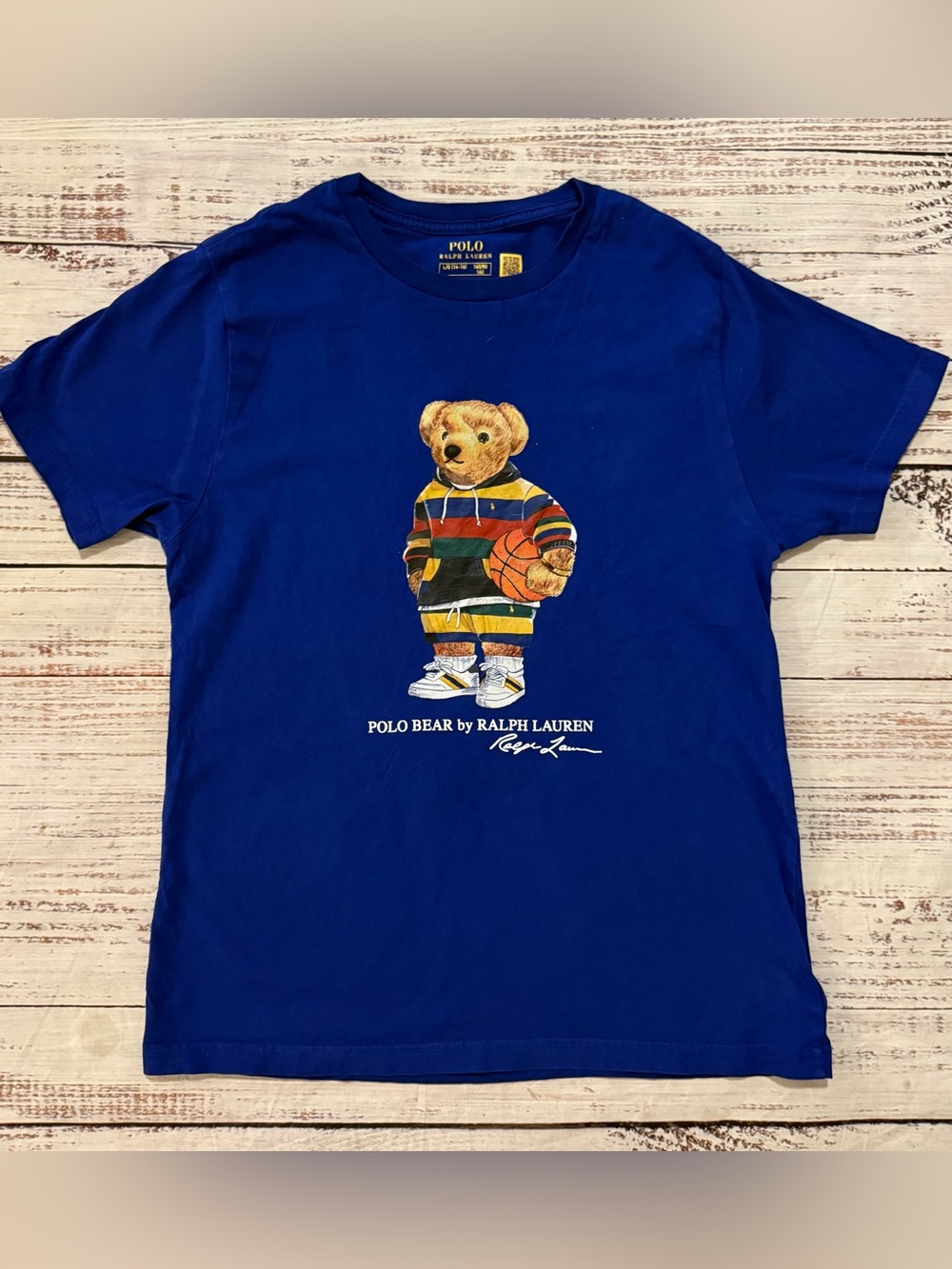 Ralph Lauren Polo Bear blue Basketball t-shirt YMD YL 12/14/16